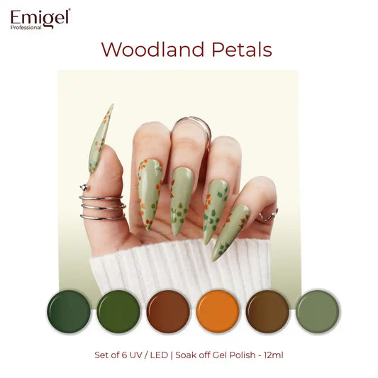 Woodland Petals  - Set of 6 UV LED Gel Polish + Free Top Coat - Glossy 15 ML