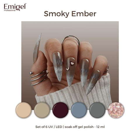 Smoky Amber  - Set of 6 UV LED Gel Polish + Free Top Coat - Glossy 15 ML