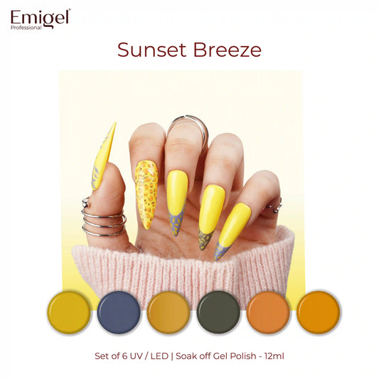 Sunset Breeze  - Set of 6 UV LED Gel Polish + Free Top Coat - Glossy 15 ML