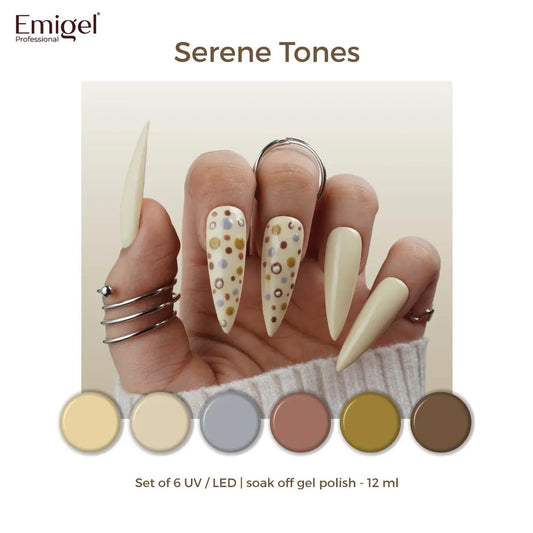 Serene Tones - Set of 6 UV LED Gel Polish + Free Top Coat - Glossy 15 ML