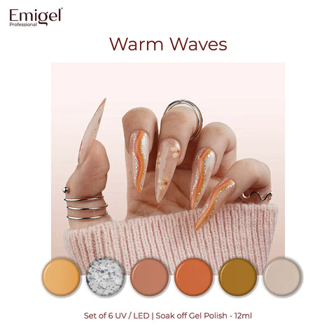 Warm Waves - Set of 6 UV LED Gel Polish + Free Top Coat - Glossy 15 ML