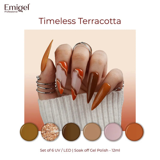 Timeless Terracotta - Set of 6 UV LED Gel Polish + Free Top Coat - Glossy 15 ML