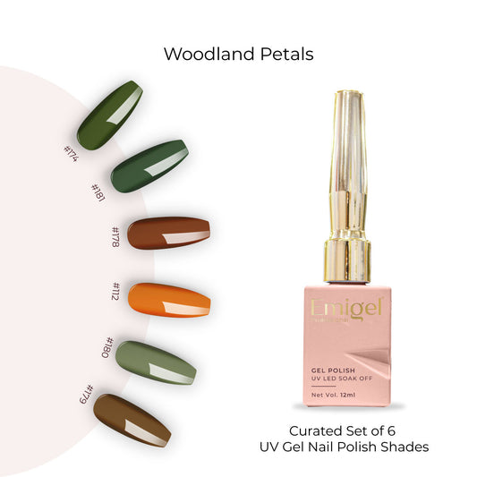 Woodland Petals  - Set of 6 UV LED Gel Polish + Free Top Coat - Glossy 15 ML