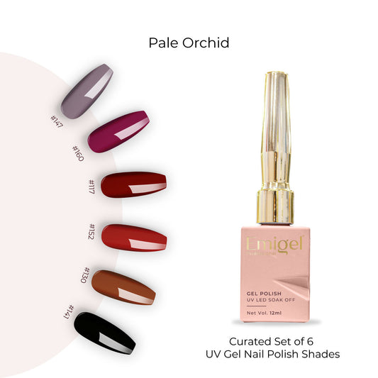 Pale Orchid  - Set of 6 UV LED Gel Polish + Free Top Coat - Glossy 15 ML