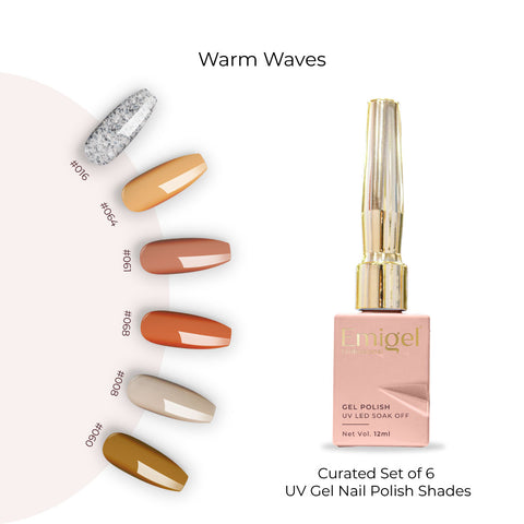 Warm Waves - Set of 6 UV LED Gel Polish + Free Top Coat - Glossy 15 ML