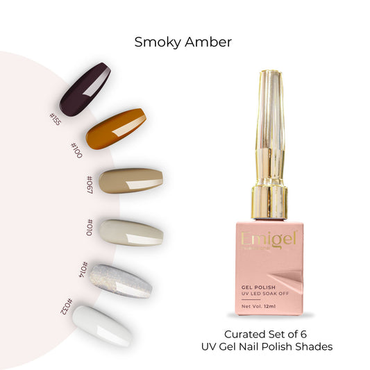 Smoky Amber  - Set of 6 UV LED Gel Polish + Free Top Coat - Glossy 15 ML