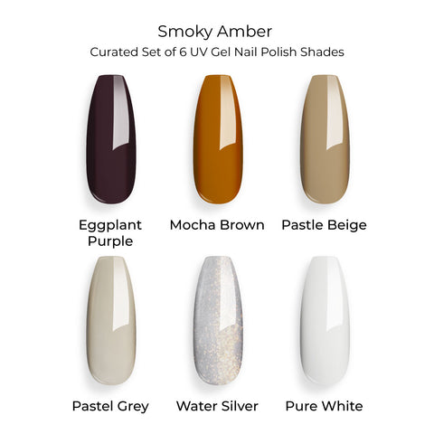 Smoky Amber  - Set of 6 UV LED Gel Polish + Free Top Coat - Glossy 15 ML