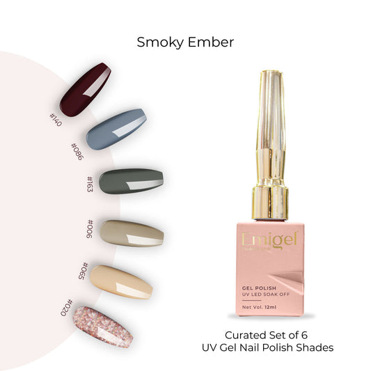 Smoky Ember  - Set of 6 UV LED Gel Polish + Free Top Coat - Glossy 15 ML