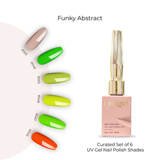 Funky Abstract  - Set of 6 UV LED Gel Polish + Free Top Coat - Glossy 15 ML