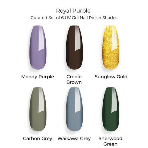 Royal Purple  - Set of 6 UV LED Gel Polish + Free Top Coat - Glossy 15 ML