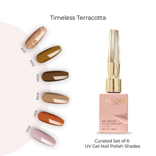 Timeless Terracotta - Set of 6 UV LED Gel Polish + Free Top Coat - Glossy 15 ML