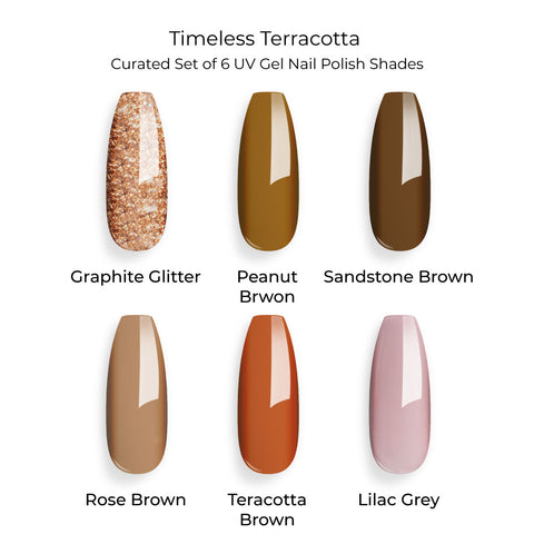 Timeless Terracotta - Set of 6 UV LED Gel Polish + Free Top Coat - Glossy 15 ML