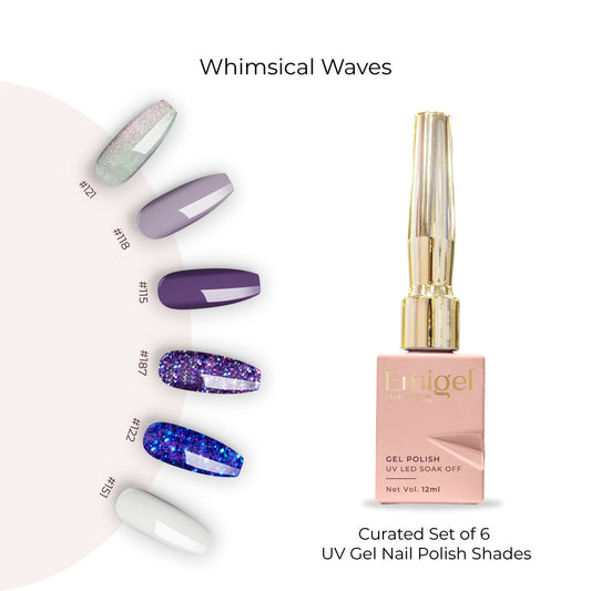 Whimsical Waves  - Set of 6 UV LED Gel Polish + Free Top Coat - Glossy 15 ML