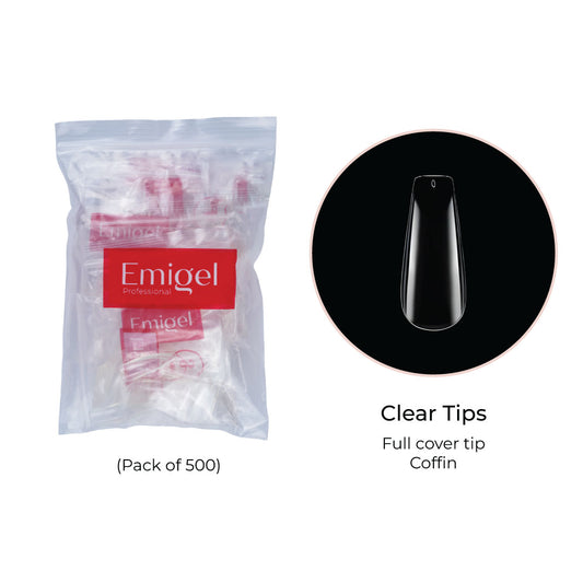 Emigel - Nail Tips - Clear - Coffin - Full Cover