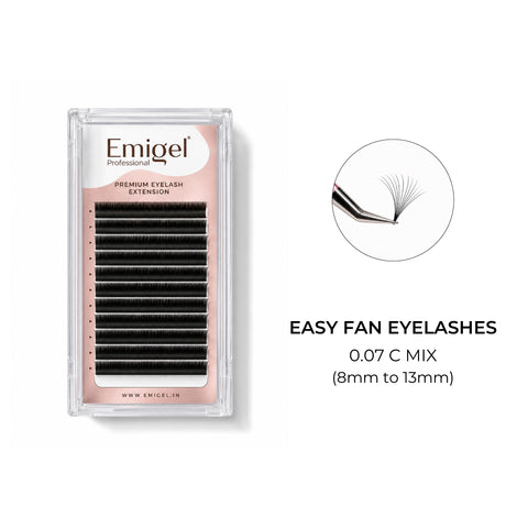 Emigel - Eye Lash Extension Box - Easy Fan Lashes 0.07 C Curl - Mix Length
