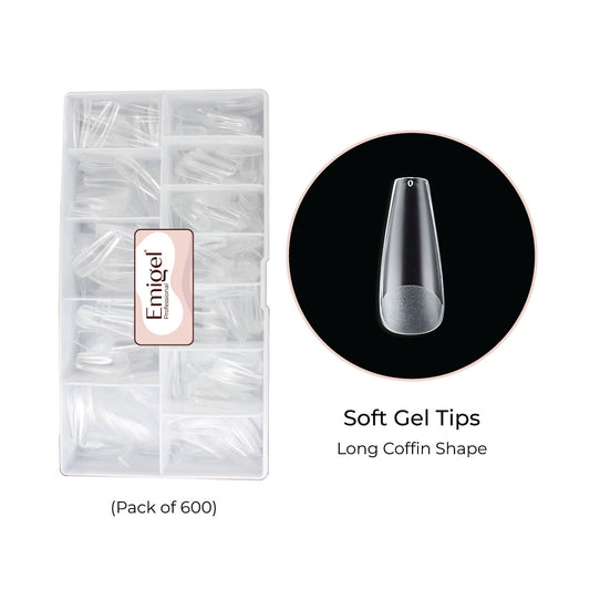 Emigel - Soft Gel Nail Tips - Long Coffin Shape - Pack of 600 Pcs