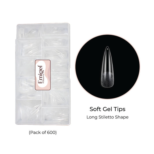 Emigel - Soft Gel Nail Tips - Long Stiletto Shape - Pack of 600 Pcs