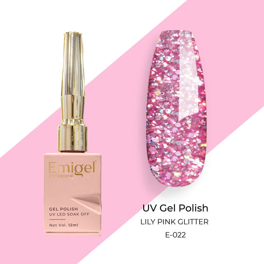 Emigel - UV Gel Polish - LILY PINK GLITTER  - E022