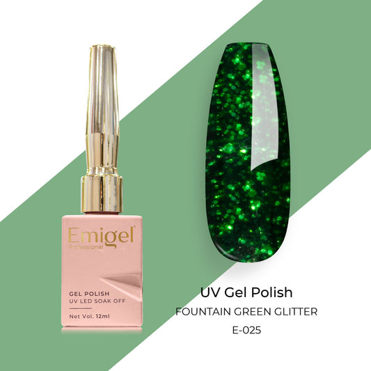 Emigel - UV Gel Polish - FOUNTAIN GREEN GLITTER - E025