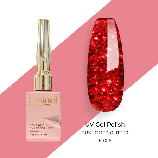 Emigel - UV Gel Polish - RUSTIC RED GLITTER - E026