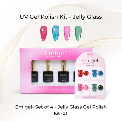 Emigel - Set of 4 - Jelly Glass Gel Polish Kit - 01
