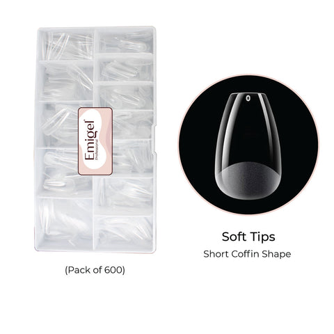 Emigel - Soft Gel Nail Tips - Coffin Shape - Pack of 600 Pcs