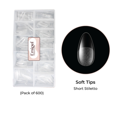 Emigel - Soft Gel Nail Tips - Short Stiletto  - Pack of 600 Pcs